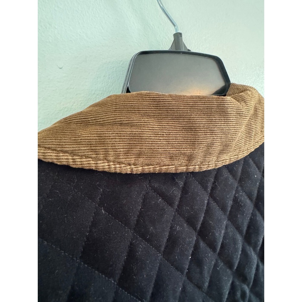 Vintage Orvis Quilted Barn Jacket Plaid Lined Black XL Corduroy Trim Chore Coat - Picture 5 of 8